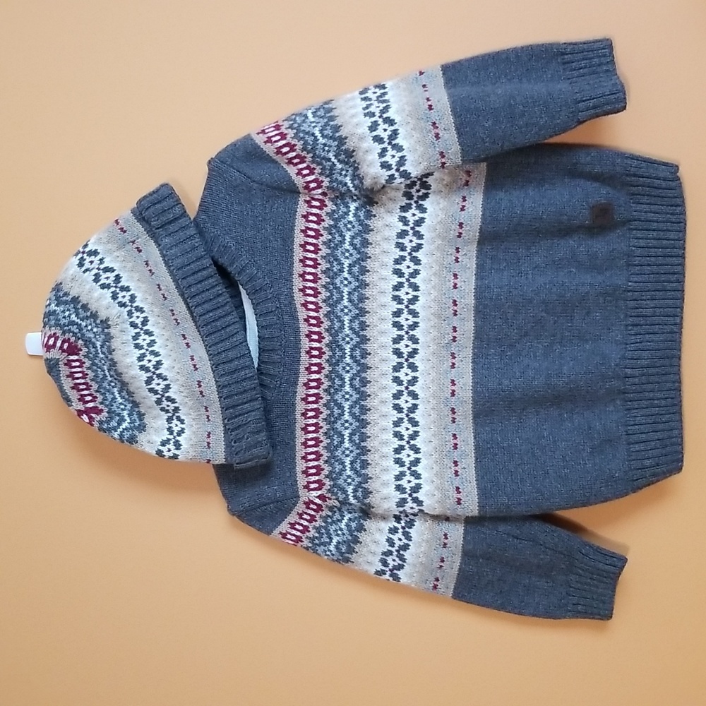 Janie and Jack gray brown sweater with matching hat 12-18 mo